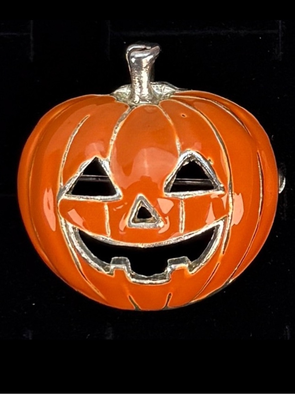 Vintage Orange Jack O Lantern Pumpkin Brooch Pendant Halloween Jewelry